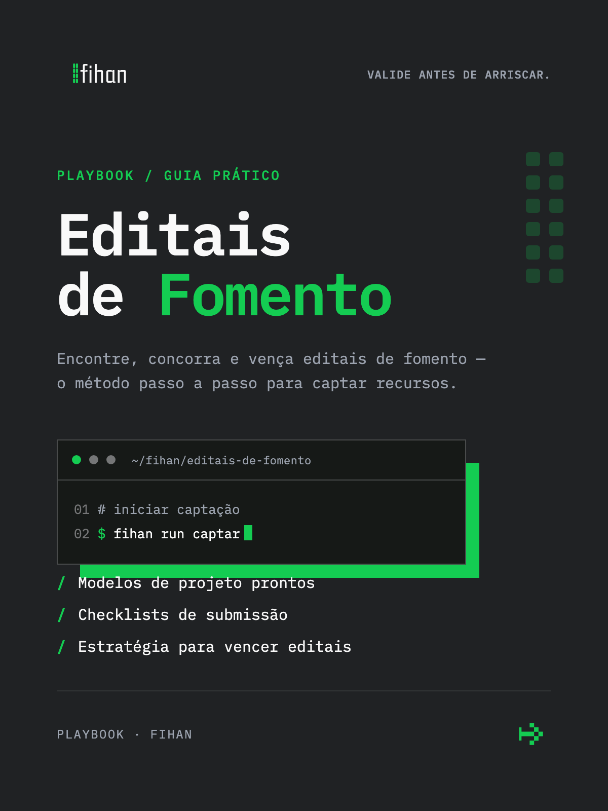 Capa do Playbook Editais de Fomento — Fihan